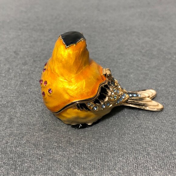 Gold Finch Bird Jeweled Enamel Trinket Box - Picture 3 of 8